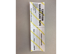 TAG, BARRICADE, CAUTION, ADHESIVE TAPE, YELLOW WHITE, 50/PK