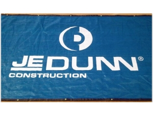 WINDSCREEN, BLUE, JE DUNN LOGO, 5'X6', FOR WATER BARRIERS