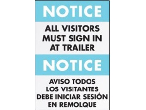 SIGN, VISITORS MUST CHECK IN, BILINGUAL, 14"x20"